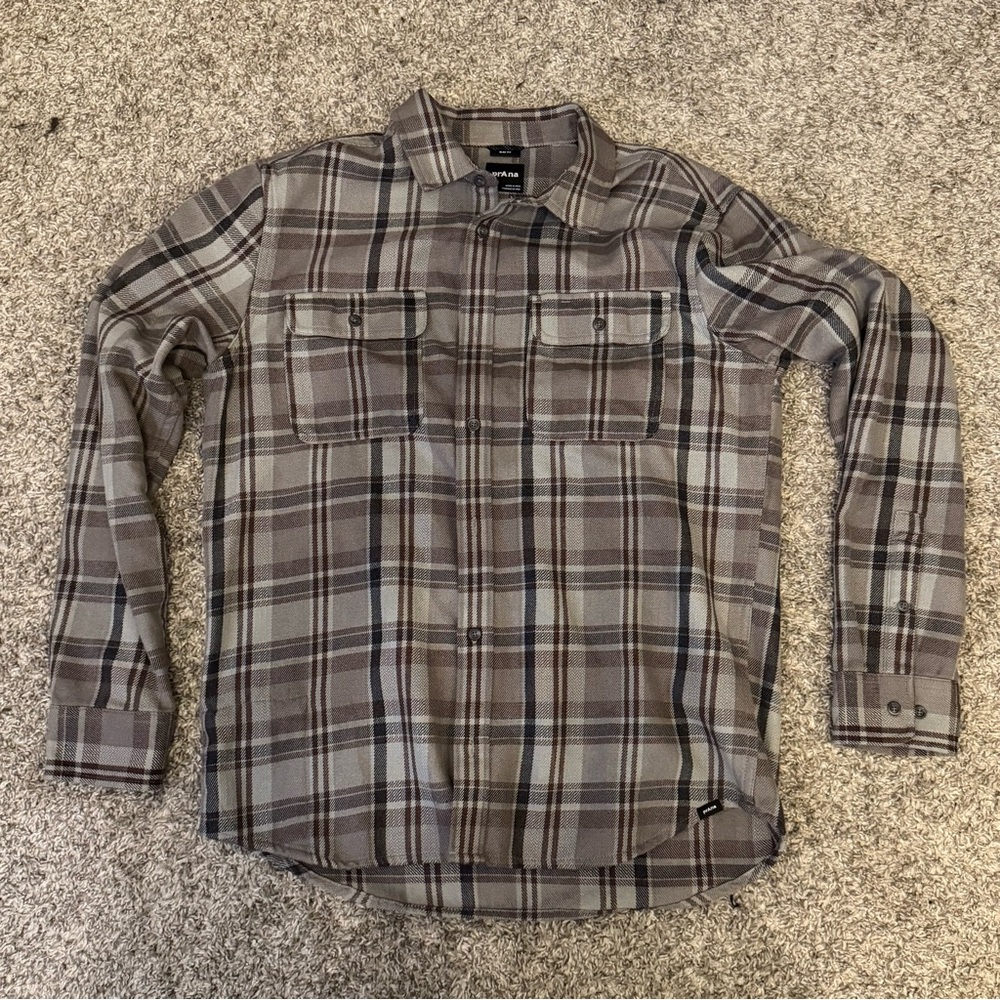 Prana Long Sleeve Grey/Red/Brown Medium